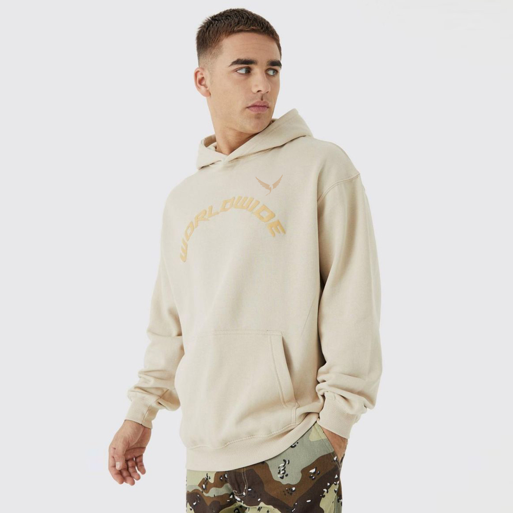 Boxy Fit Homme Graffiti Print Hoodie – Light Grey
