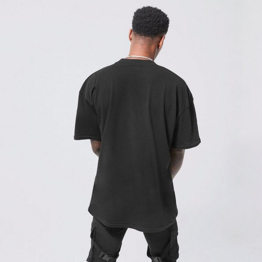 Tall Oversized Boxy Extended Neck Puff Print Washed T-Shirt – Charcoal