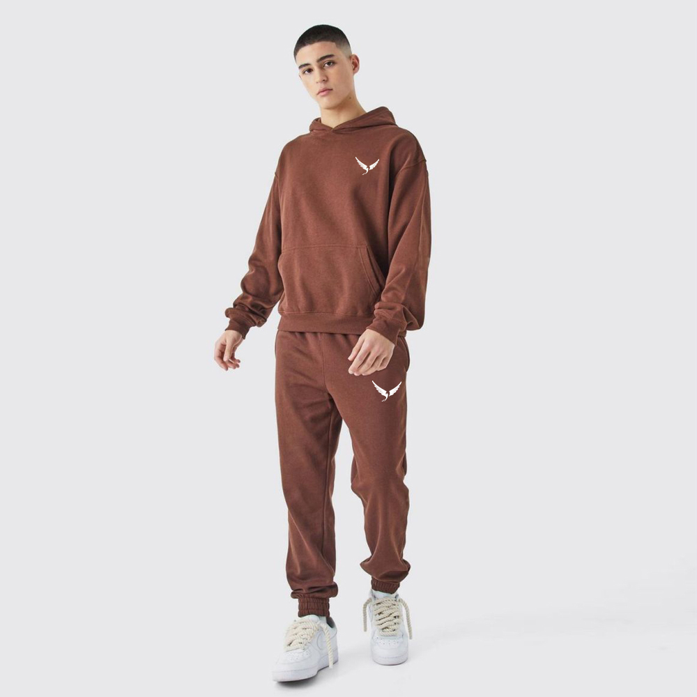 Plus Oversized Boxy Ribbed Puff Print Hooded Tracksuit – Green
