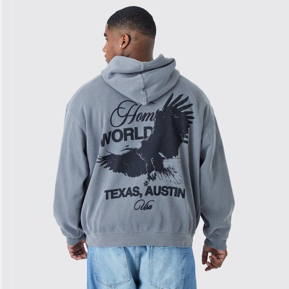Oversized Homme Graphic Puff Print Hoodie – Black