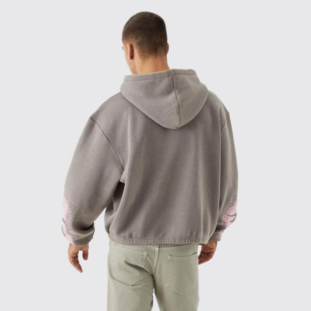 Oversized Boxy Zip Through Puff Print Hoodie