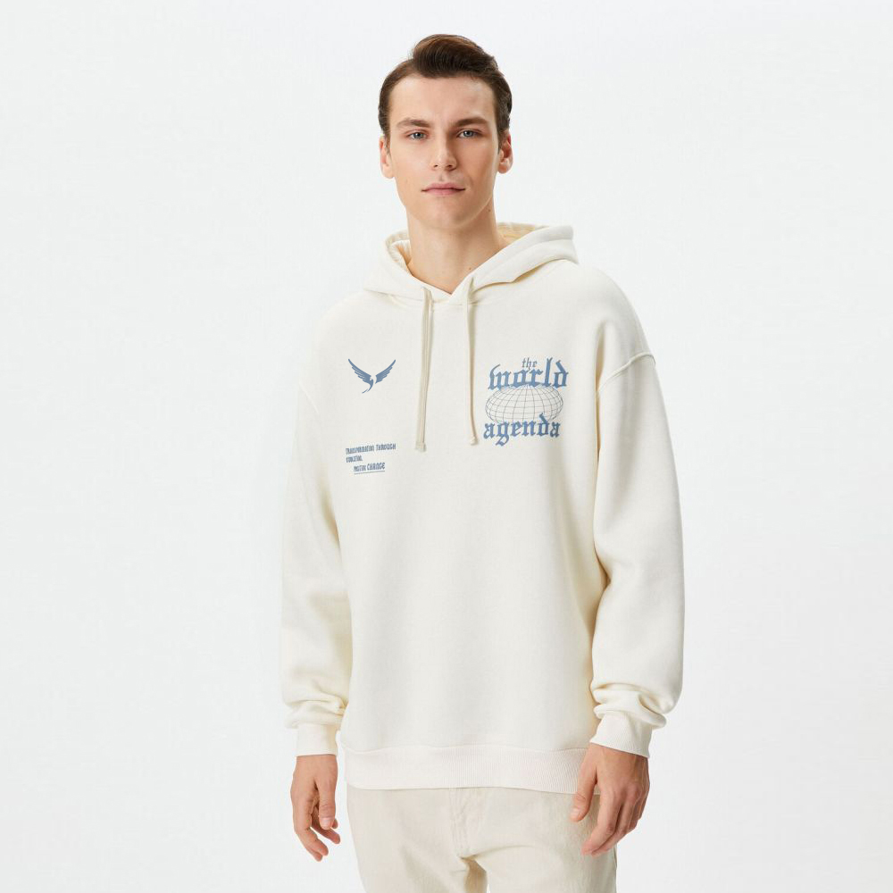 Green Men’s Oversize/Wide-Cut Hoodie, Puffy Back Printed Fleece Interior Cotton