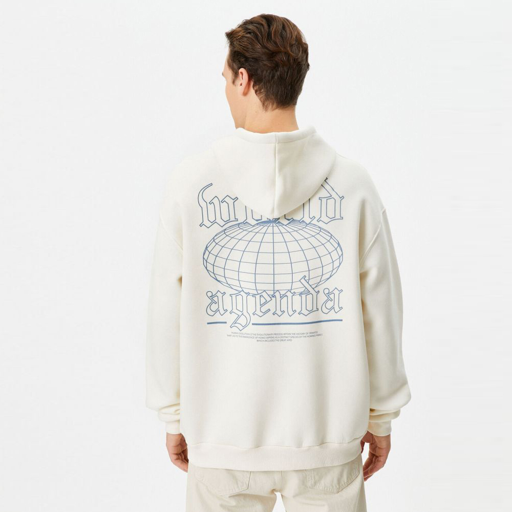 Green Men’s Oversize/Wide-Cut Hoodie, Puffy Back Printed Fleece Interior Cotton